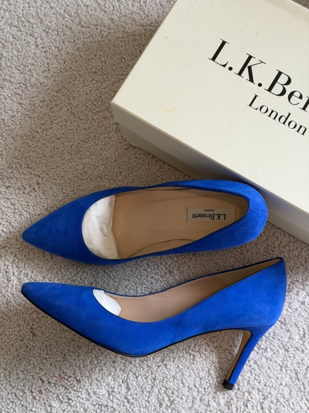 L.K.Bennett Florete Indigo Suede Pointed-Toe Pumps, Size 8.5 — Like New with Box